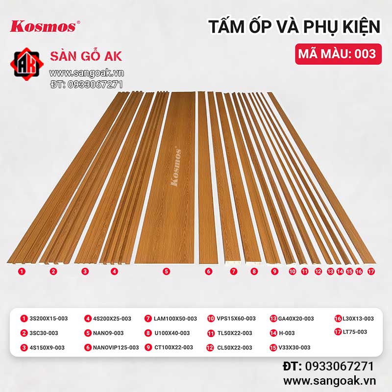 Tấm ốp lam 3 sóng thấp PVC Kosmos 3S200X15-003